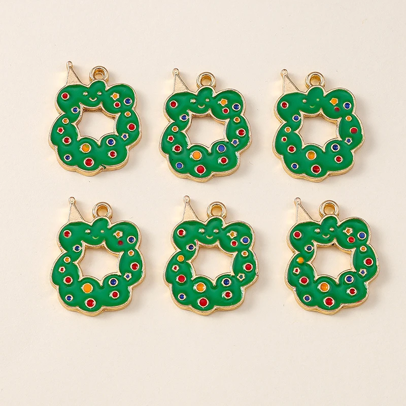 

20pcs 17x22mm Cute Enamel Christmas Wreath Charms Pendants for Jewelry Making Necklaces Earrings Bracelet Accessories DIY Gifts