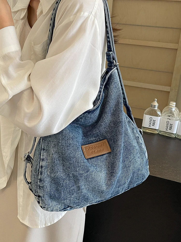 Denim Large Shoudler Crossbody Bag for Women Casual Tote Handbag and Purses 2024 New Trendy Clutches Lady‘s Messenger Bag