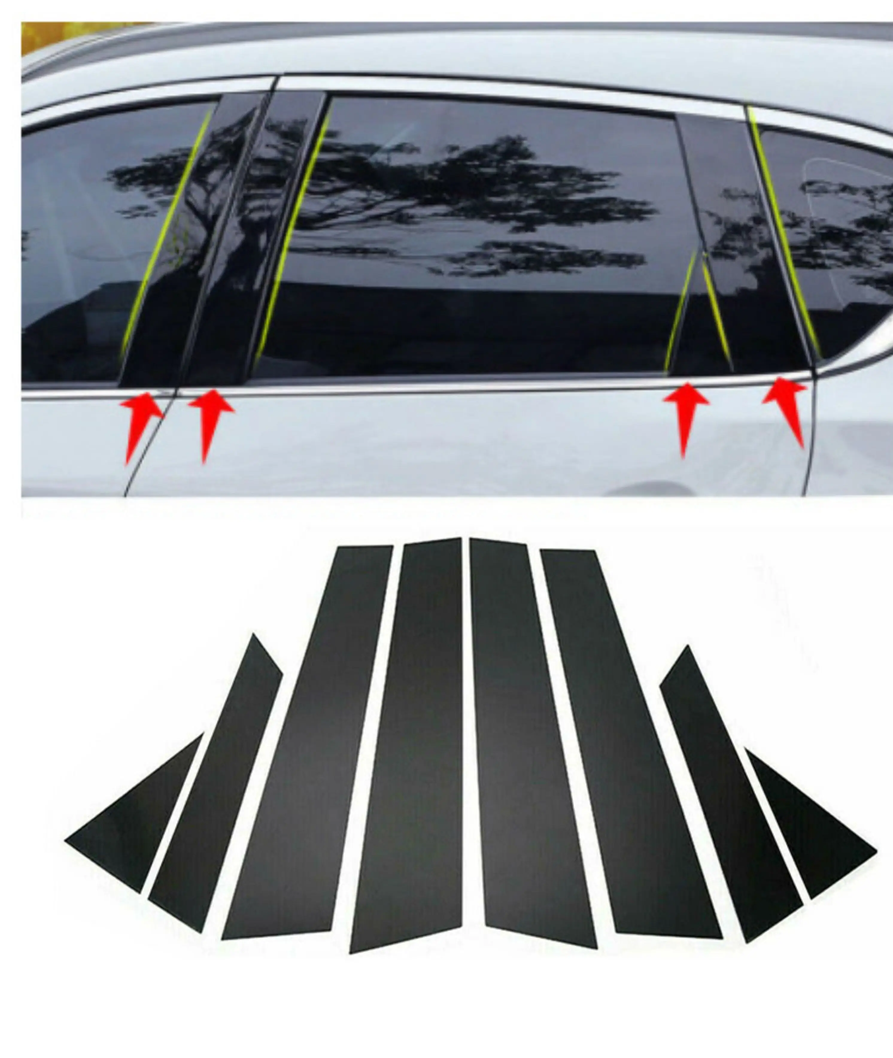 

8Pcs Car Pillar Posts Window Door Moulding Trims Sticker Fit For Nissan Qashqai J11 2016 2017 2018 2019 2020-2022 Glossy Black