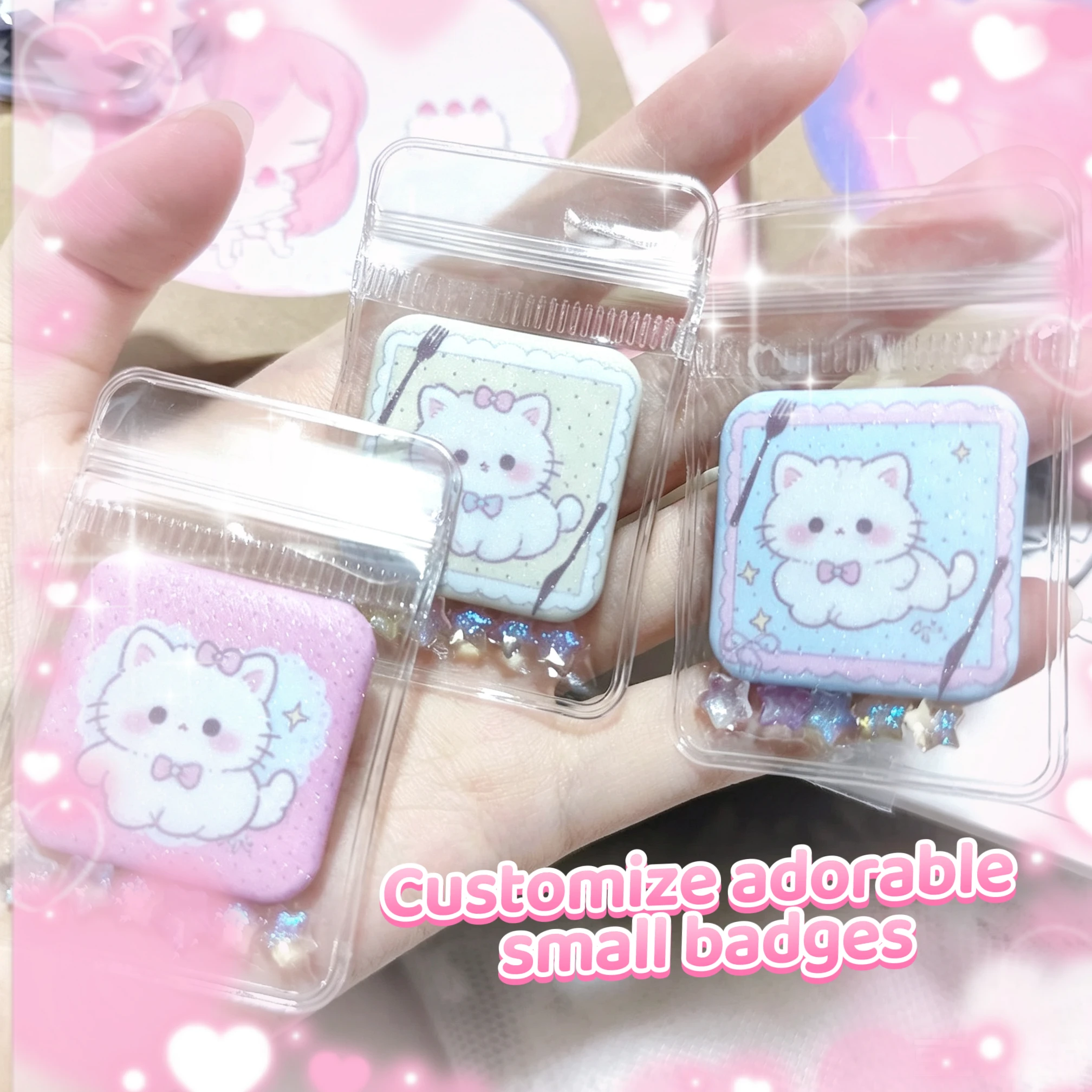 Custom Pin Customized Tinplate Badge 30mm Square Badge Come with Pictures Customize DIY Pictures Customize Gifts for Friends