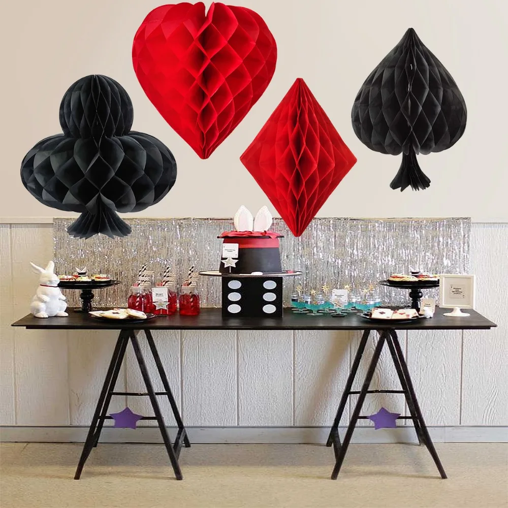 4pcs/Set Honeycomb Home Hanging Ornament Party Dangling Playing Card Casino Themed Pendant Paper DIY Crafts Photography Prop view 5