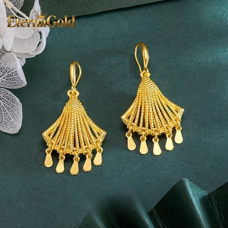 

Серьги-подвески EternaGold Luxury из чистого золота 24K 9999 пробы, женские, в этническом стиле, с павлиньими перьями