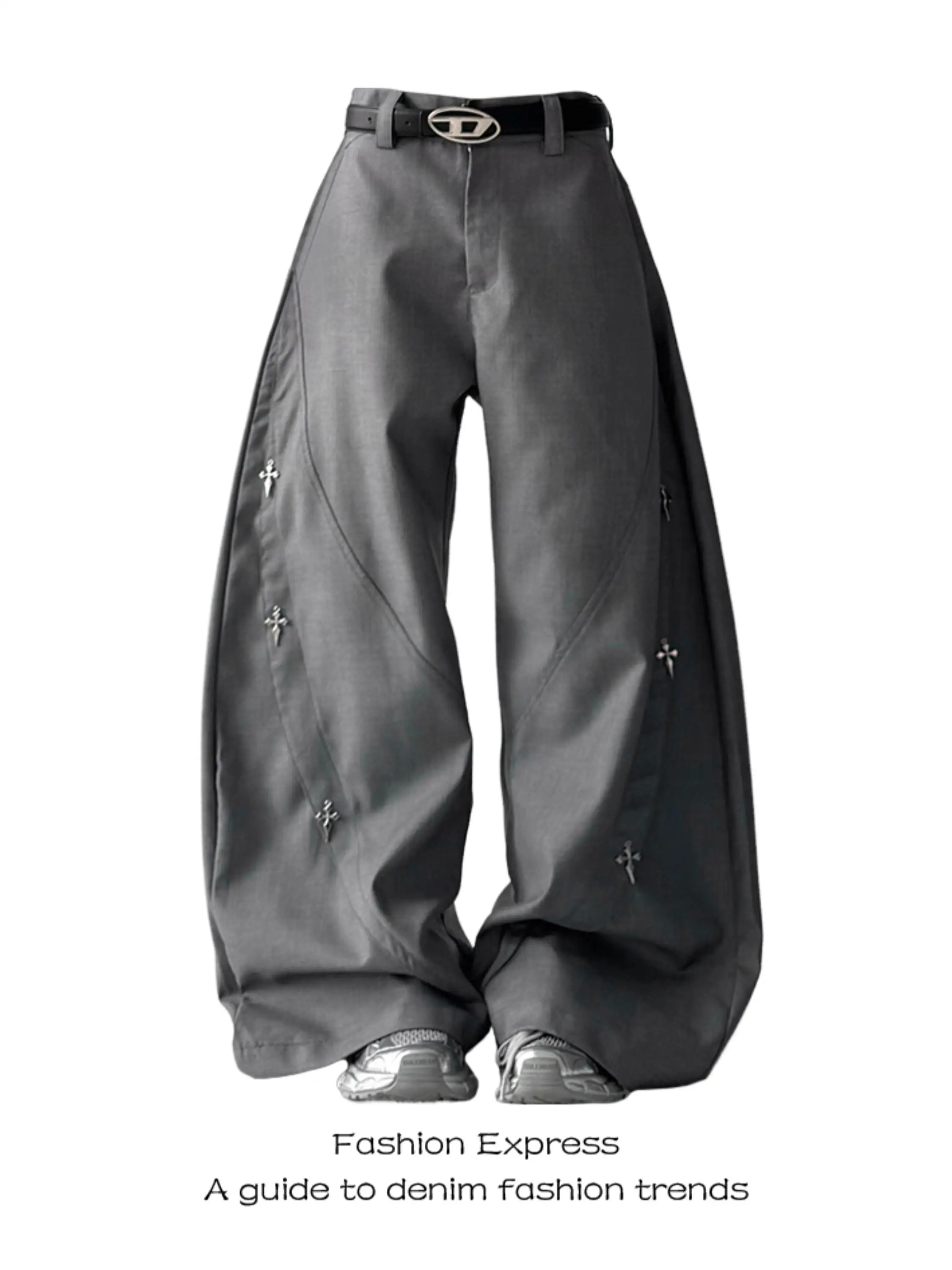 

Американские ретро-брюки свободного кроя для женщин, с высокой талией, прямые, осенние, новые, с декоративными заклепками, драпированные, комфортные брюки