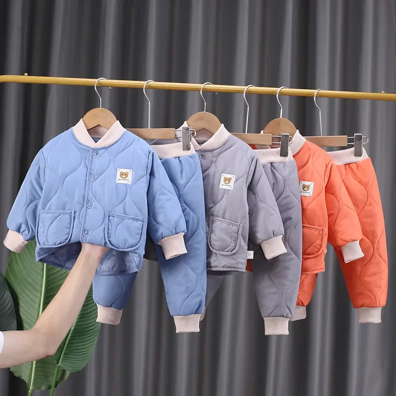 

New Autumn Winter Baby Boys Clothes Suit Children Thick Long Sleeved Jacket Pants 2Pcs/Set Infant Girls Clothing Kids Tracksuits