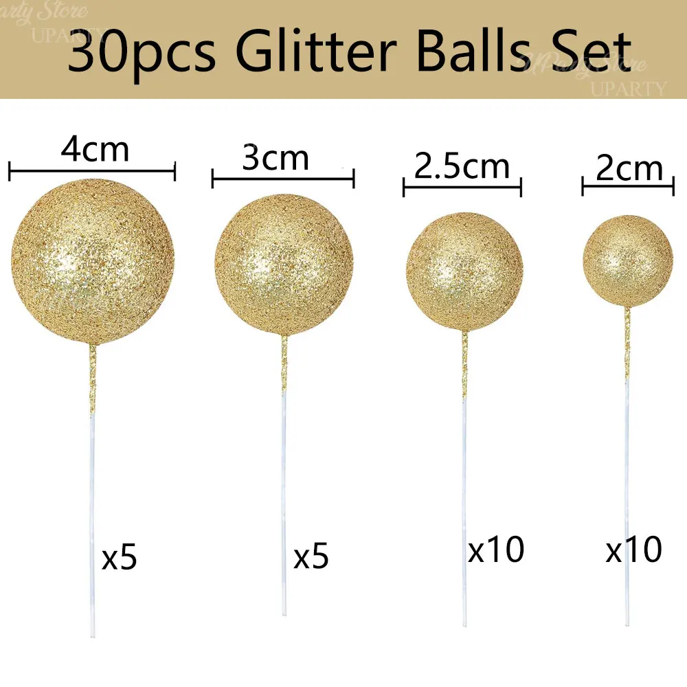 30 Stück Glitzer-Goldkugeln als Kuchendekoration in 15 Farben, Glitzer-Pailletten-Kugeln für Geburtstag, Babyparty, Hochzeit – Detail 2