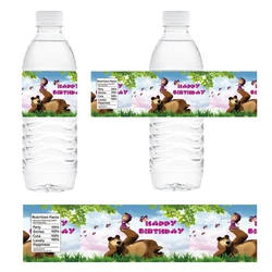 Pegatina impermeable para decoración de Cumpleaños de Niños, etiqueta para botella de agua de Masha y oso, suministros de juguetes para fiestas DIY, 10/20/30 piezas