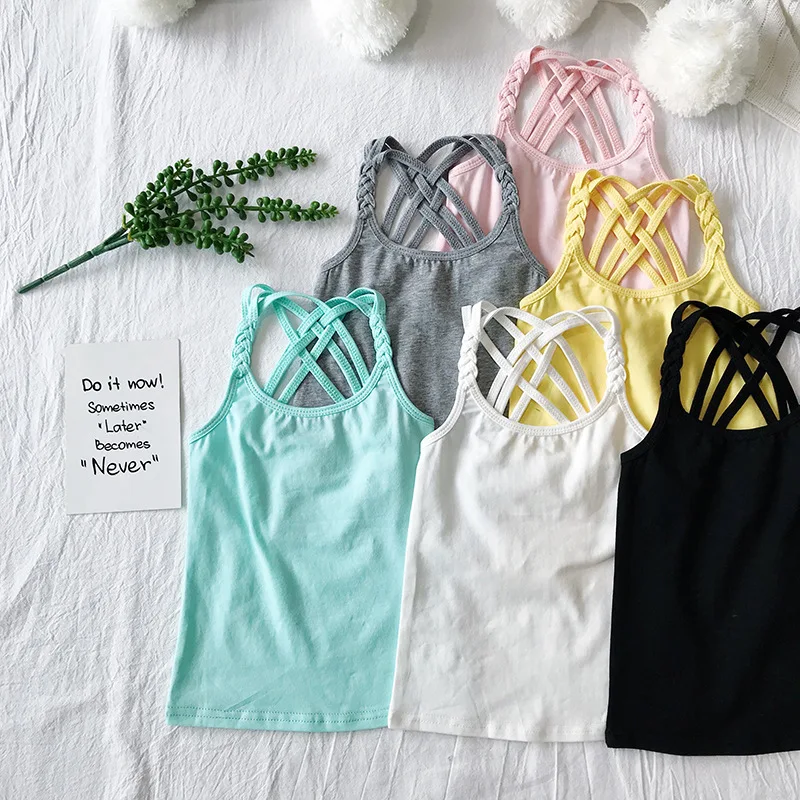 2022 Girls Summer Tank Tops Cotton Kids Underwear Model Candy Color Girl Camisole Baby Singlets Children Undershirt Sports Top