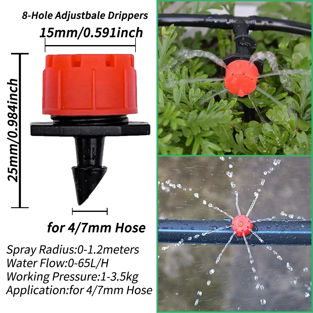 Adjustable 4/7mm Micro Nozzles 50Pcs For Flower Beds Vegetable Irrigation Dripper Emitter Watering Sprinkler Anti-Clogging