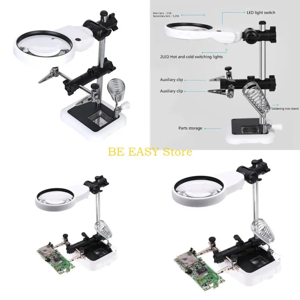 E28F 3.5X 5.25X LED Light Magnifier Soldering Station Desk Lamp Helping