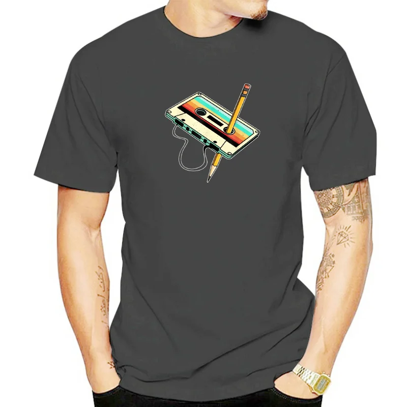 

80s Cassette Tape Pencil 1980s Retro Vintage Throwback Music T-Shirt Men Clothing Vintage T Shirt Camisetas 2025 New