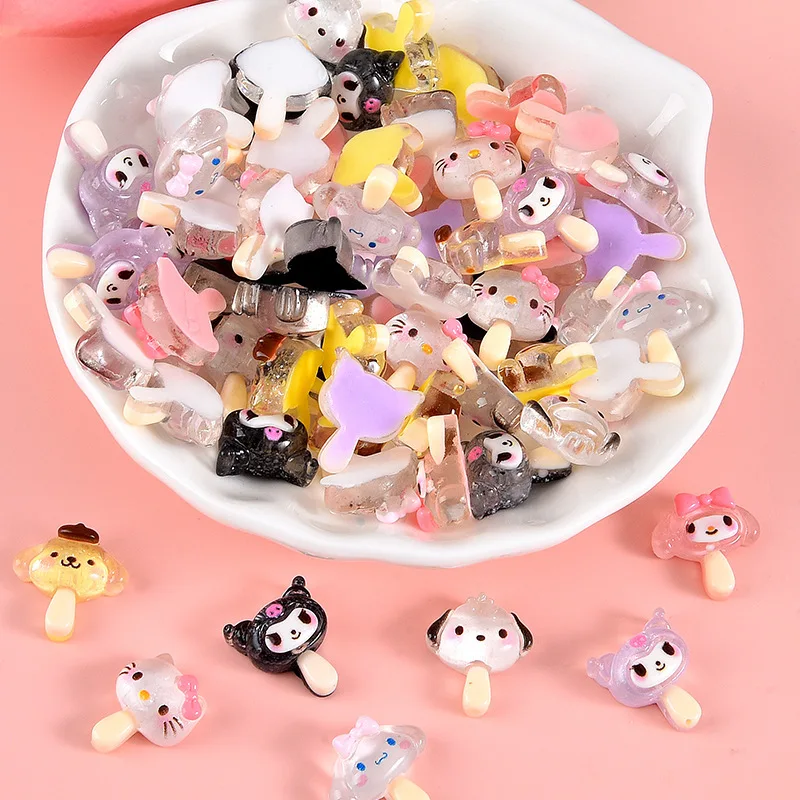 Breloques pour ongles Popsicle, 50 pièces/paquet, paillettes ma mélodie et Hello Kitty, Nail Art en résine, décoration d'ongles d'été mignonne pour manucure à faire soi-même