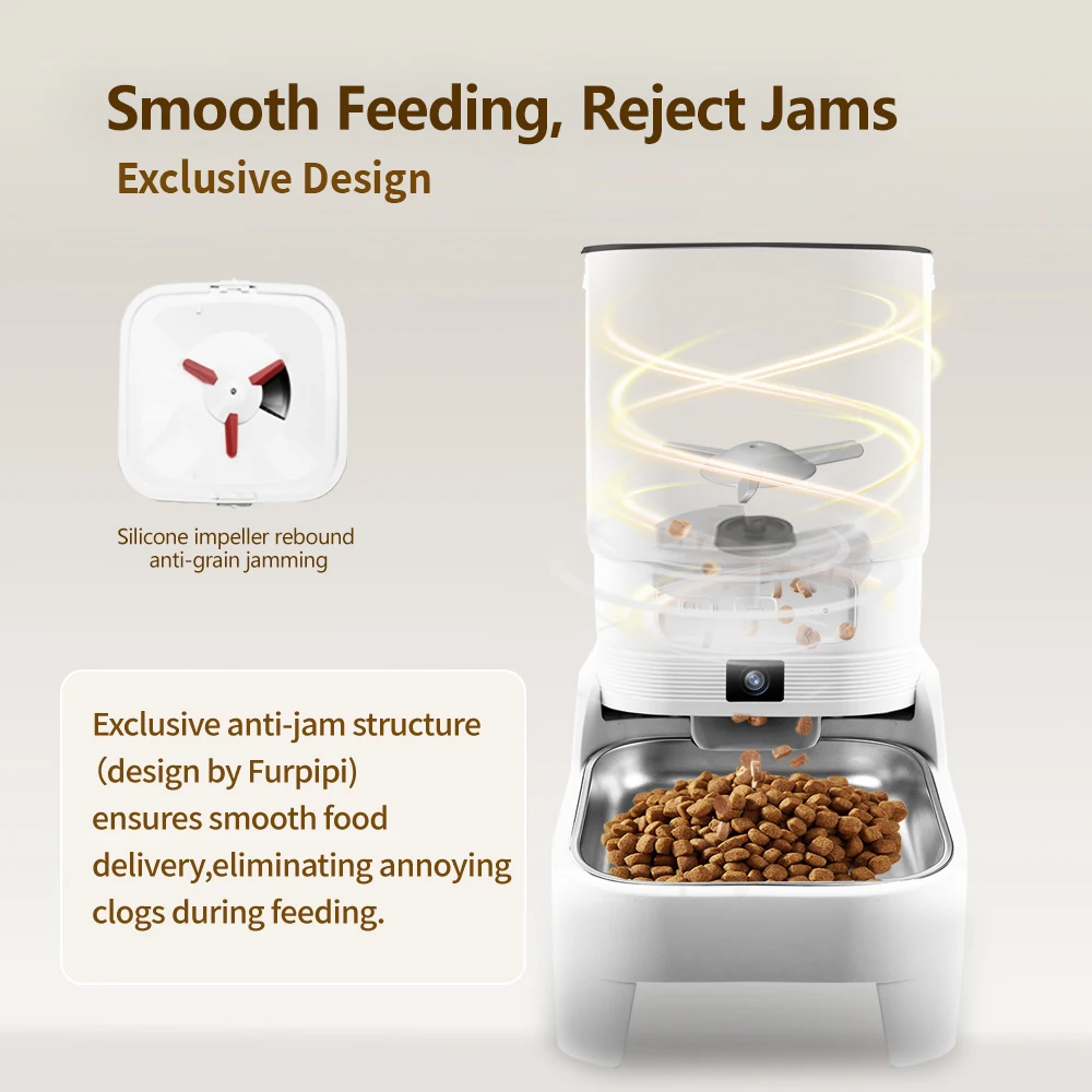 Smart Automatic Pet Feeder with 1080P HD Camera 15cm Elevated 5G WiFi Tuya APP Furpipi Control Automatic Cat Dog Food Dispenser