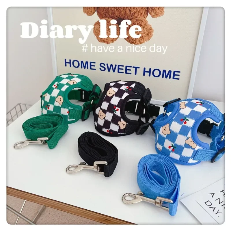 

Fashion Clothing Dogs Plaid Vest Traction Rope Pet Dog Clothes Super Small Cute Chihuahua Print Spring Autumn Blue Boy Mascotas