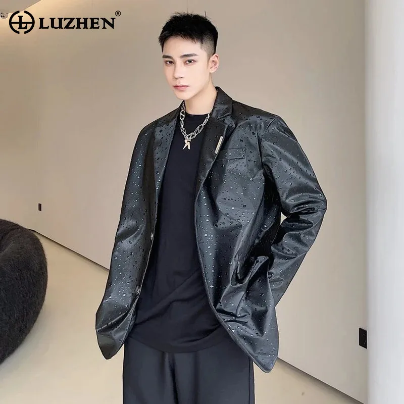 LUZHEN New Embossed Design Original Sequin 2026 Patchwork Spring Imitation Leather Jacket Men Trendy Elegant Casual Coat JY8527