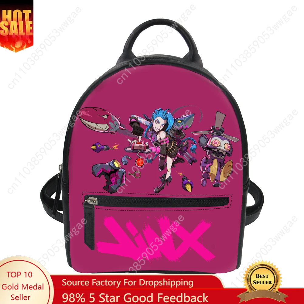 

Jinx Anime Backpack Purse Womens Schoolbag Personalized Double Shoulder Bags High Quality Mini Daypack Leather Travel Bag Gift