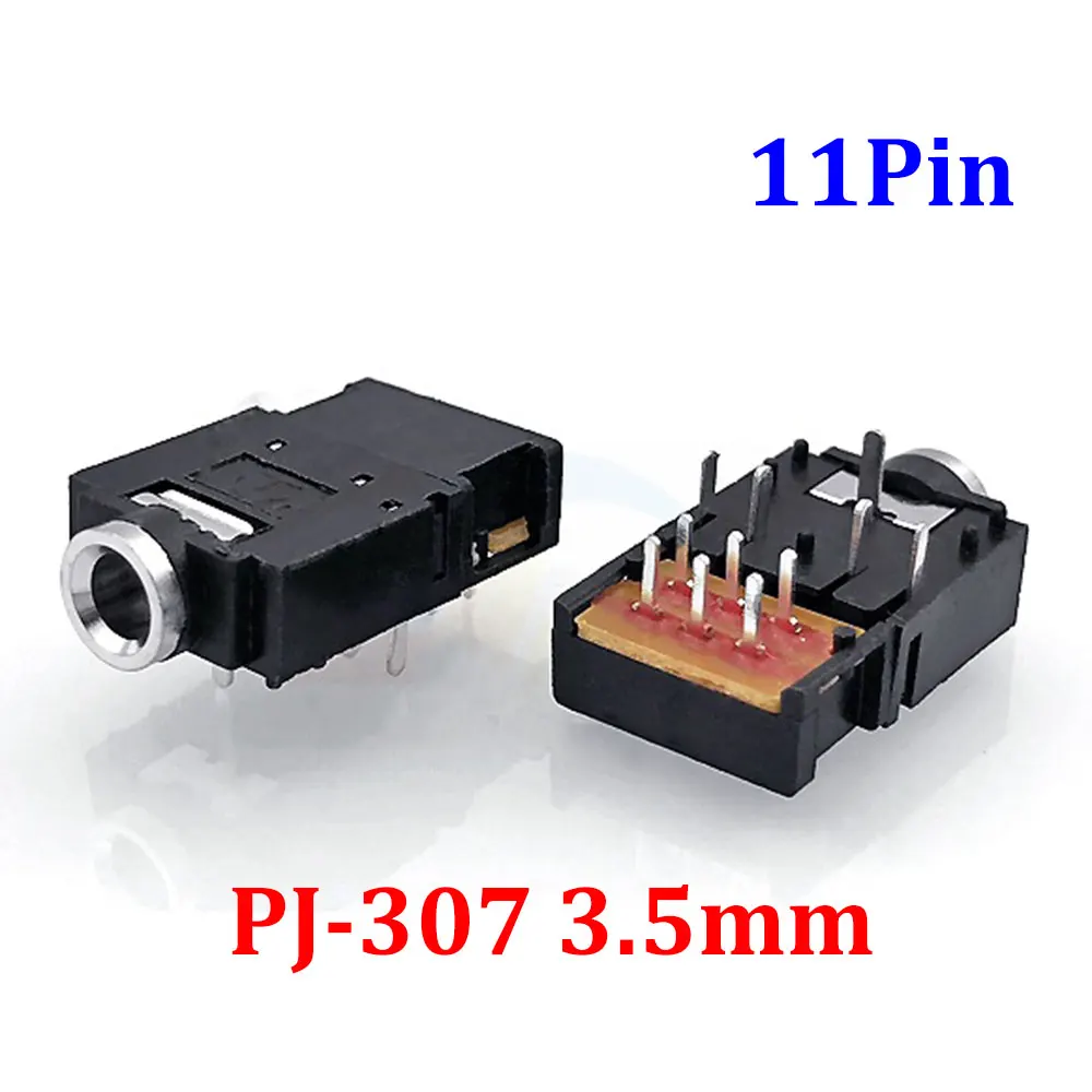 1Pcs PJ-307 3.5mm 11Pin Jack Dual Track Stereo Audio Headphone Socket 11-Pin Female Connector with Switch PJ307 3.5MM