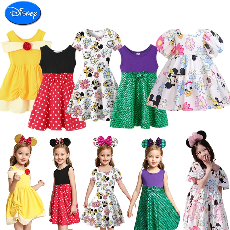 2024 Girls Mickey Mouse Costume Elsa Princess Party Dresses Little Mermaid Cosplay Vestidos Children\'s Dresses Toddler Clothes