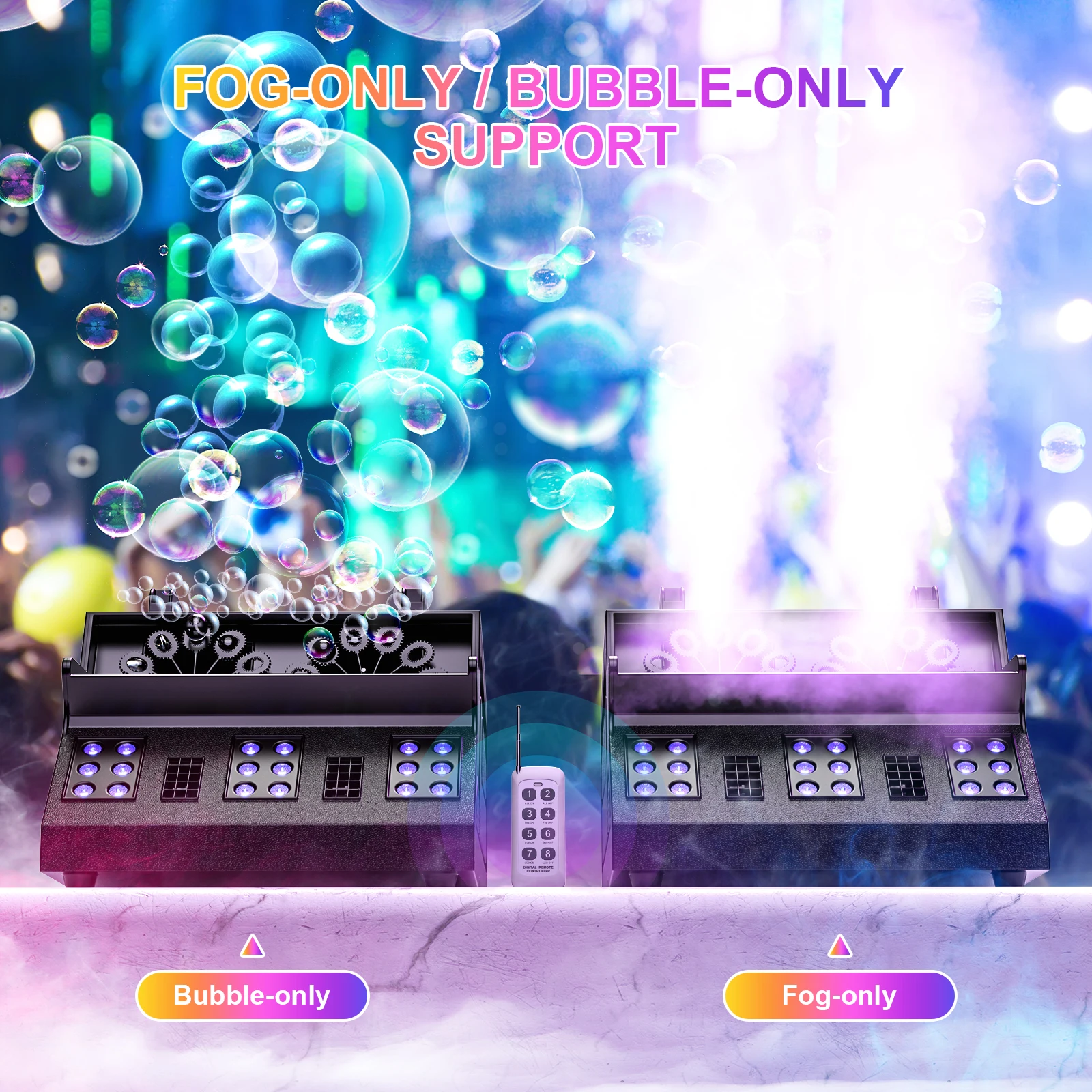 Fieryzeal 1500W Bubble Fog Machine 3IN1 LED RGB Stage Light with Remote Control DMX Smoke Bubble Machine for DJ Halloween Party