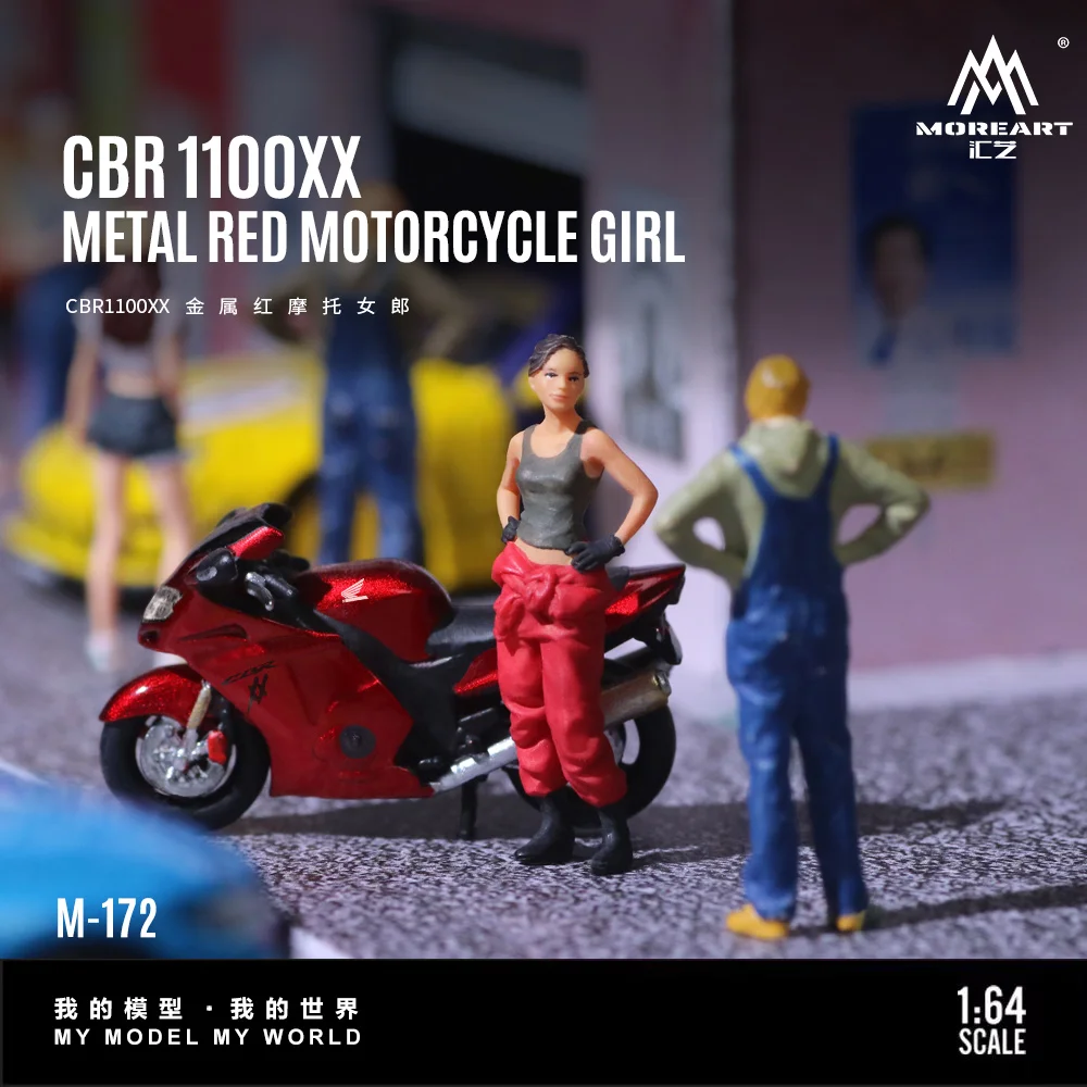 MoreArt 1:64 CBR1100XX نموذج راتينج لشخصية الدراجة النارية باللون الأحمر المعدني، هدية عرض لتزيين المشهد المصغر