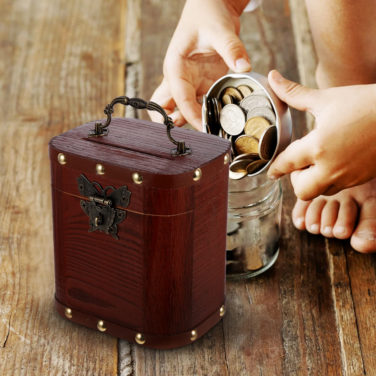 

Wooden Piggy Small Retro Trinket Retro Trinket Case Jewelry Box Coin Container Storage Vintage Money Savings Box