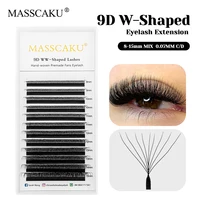 MASSCAKU Aspecto Natural Mate Negro Oscuro 4D 6D 10D W Estilo Pestañas Todos los Tamaños Fibra de Terciopelo Premium Pestañas en Forma de W para Salón de Belleza