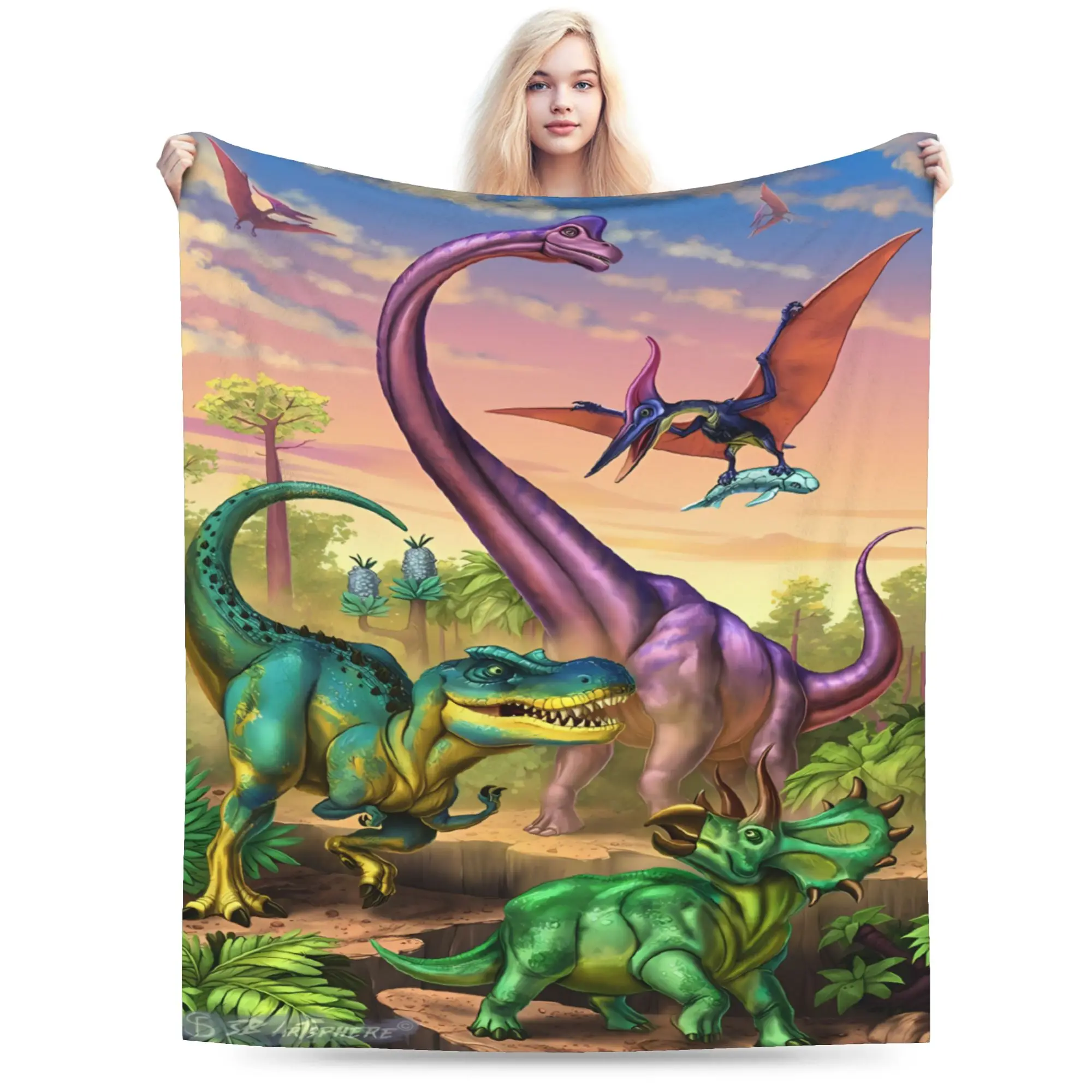 Jurassic Dino World Park Blanket Quality Super Warm  Throw Blanket Winter Girls Boys Outdoor Novelty Bedspread