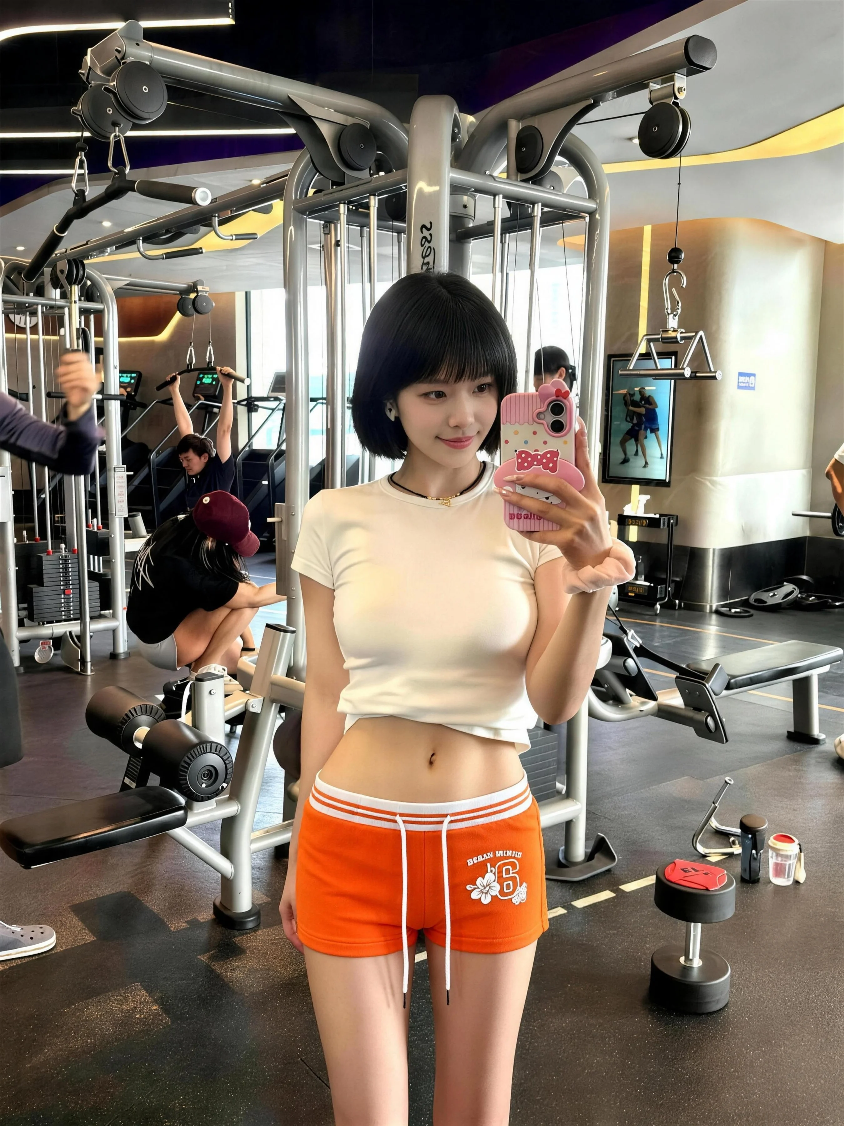 Dopamine Orange Floral Shorts Women's High Waist A-Line Sports Fitness Yoga Three-Quarter Length Pants Small Size Casual Pants