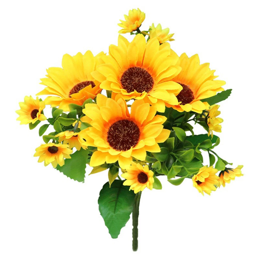 31cm Artificial Sunflowers Bouquet Flowers Shrubs Fake Flower for Outdoor Garden Home Decor Wedding Graduation Party Flower 3