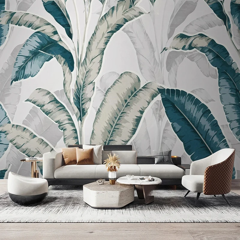 

Custom Mural Wallpaper Hand-painted Nordic Fresh Plants Watercolor Leaves Wall Painting Living Room Sofa Decor Papel De Parede