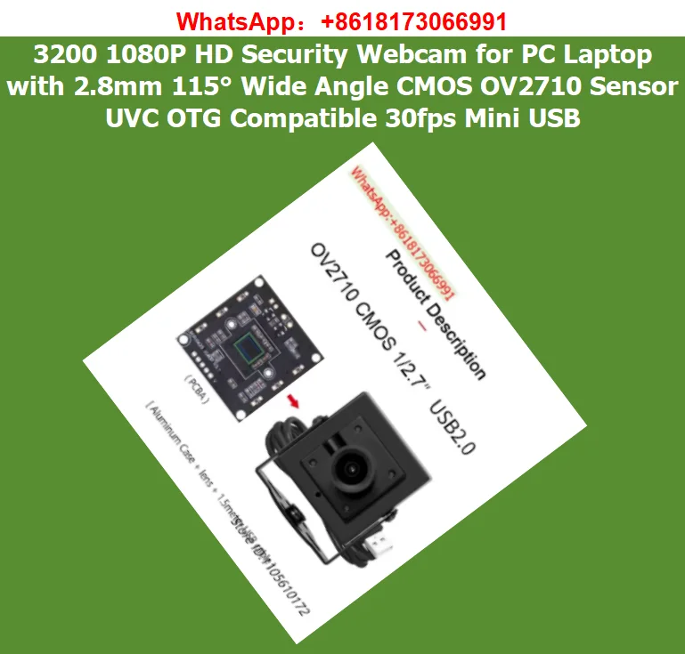 1PCS 3200 1080P HD Security Webcam for PC Laptop with 2.8mm 115° Wide Angle CMOS OV2710 Sensor UVC OTG Compatible 30fps Mini USB