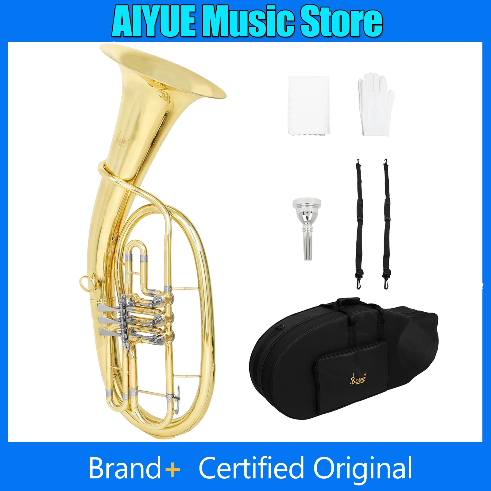 

SLADE Euphonium Triple-Key Bb Tenor Horn Gold Lacquer Brass Body For Band Beginner Exam Performance with Full Accessories Set