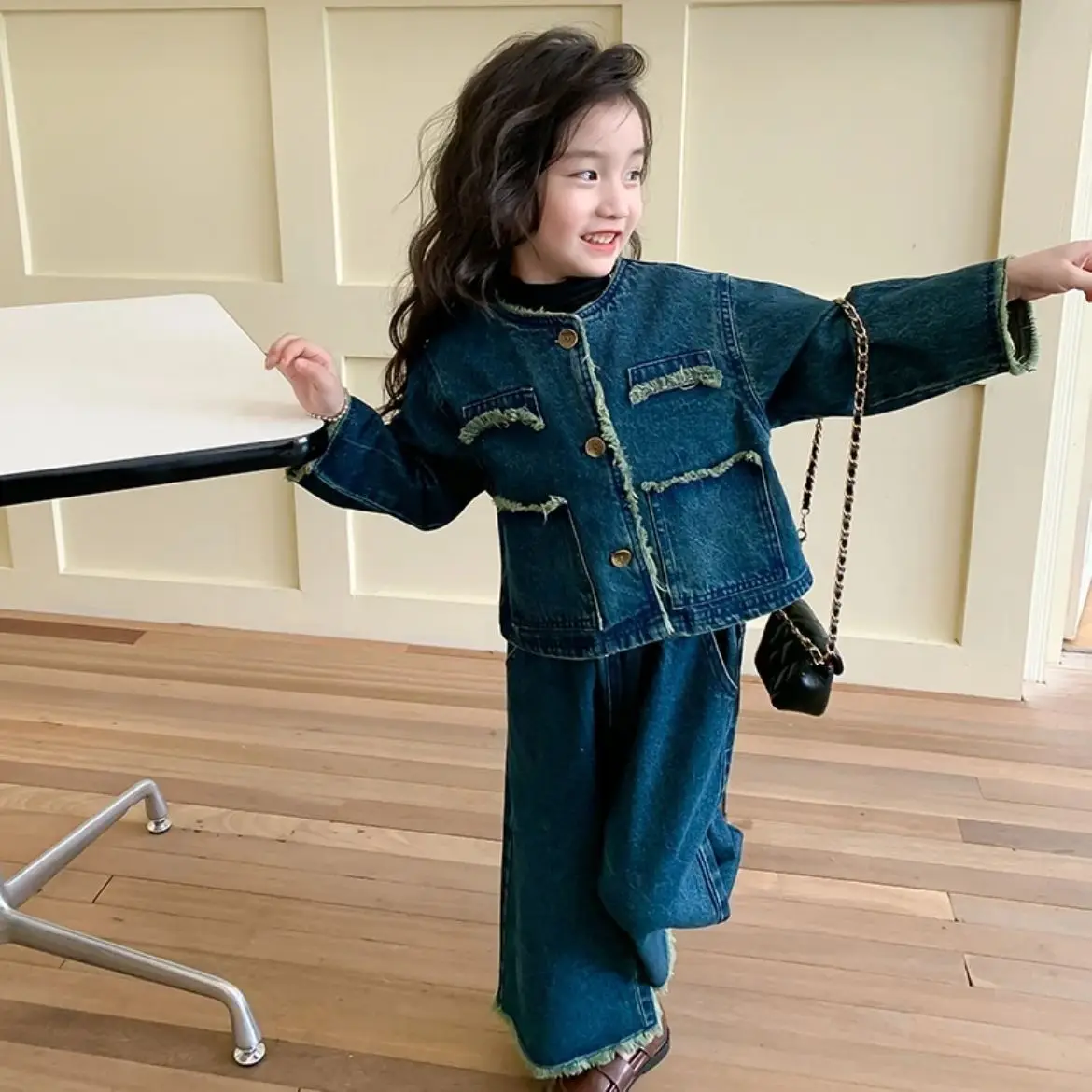Girls' Set Autumn 2026 New Fashion Denim Clothes Korean Wide Leg Pants Two Piece Set Children's Loose Casual Set