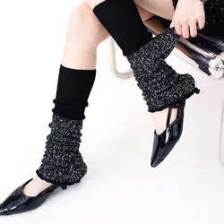 Women Fashion Black Leg Warmer Sequins Grey Shiny Y2K Style Leg Covers Knee High