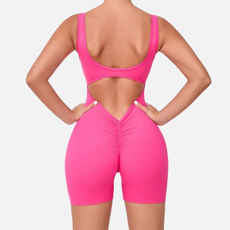 V Back One-Piece Suit Scrunch Sports Jumpsuit Women Gym Rompers Female Quick-Drying Yoga Clothing Fitness Sexy Bodysuits Women