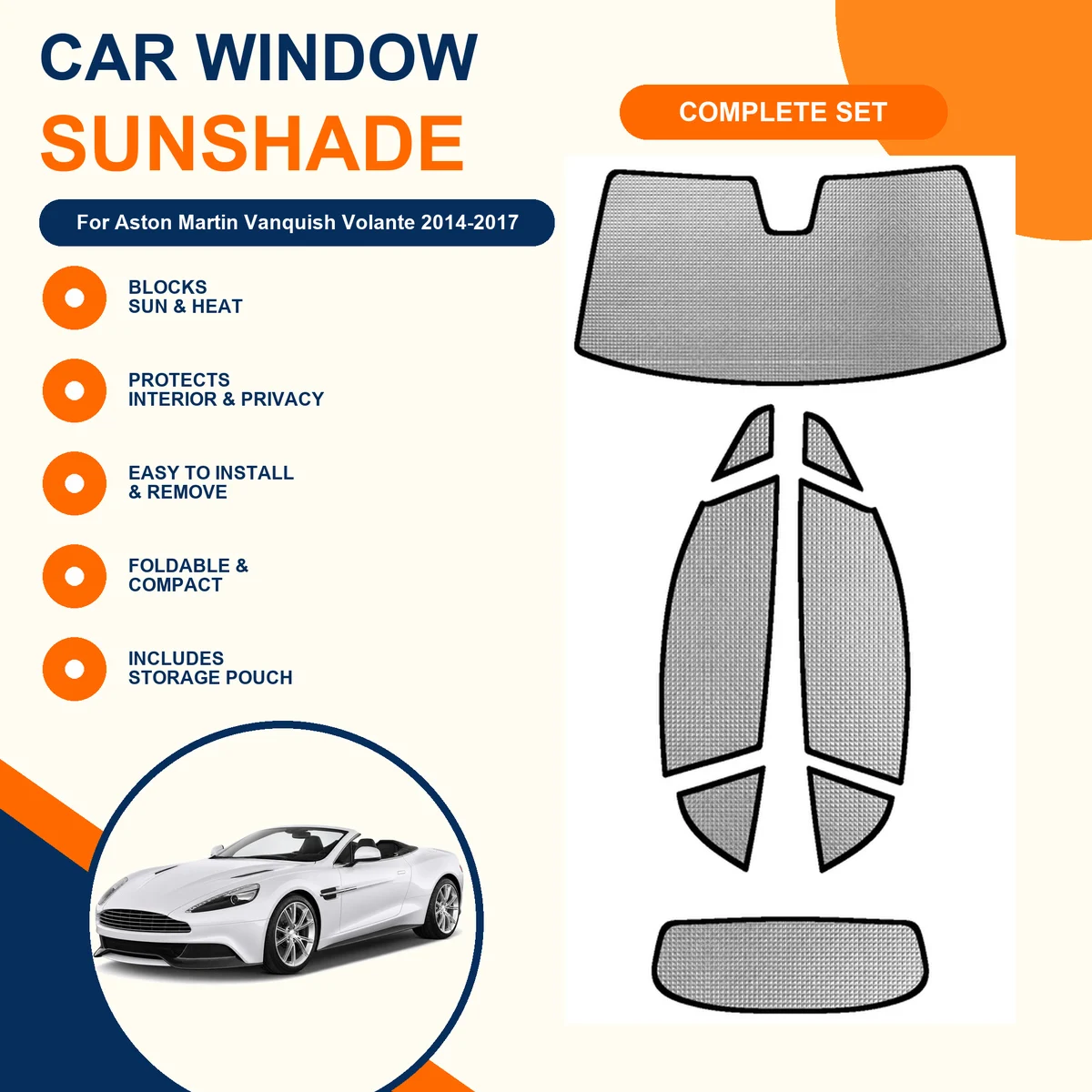For Aston Martin Vanquish Volante 2014-2017 Custom Full Set Window Sunshades Aluminum Foil Suction Cup Anti UV Privacy