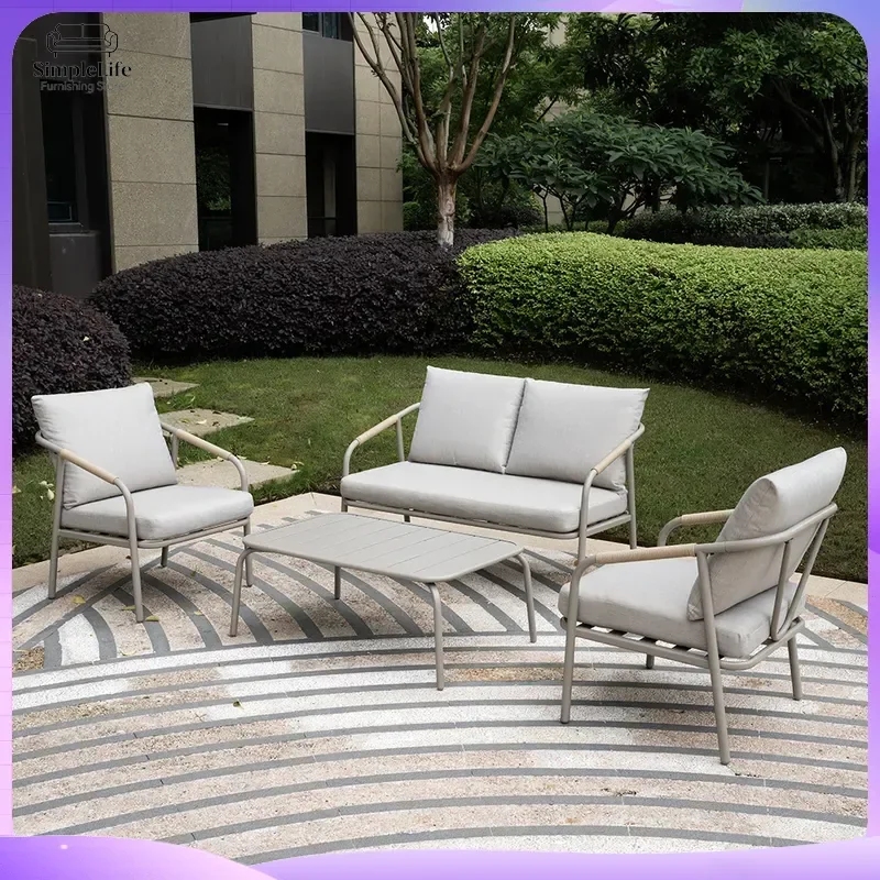 Nordic Outdoor Sofa Set for Garden Courtyard Balcony Patio Hotel Homestay Rattan Wicker Lounge Chair Coffee Table Leisure
