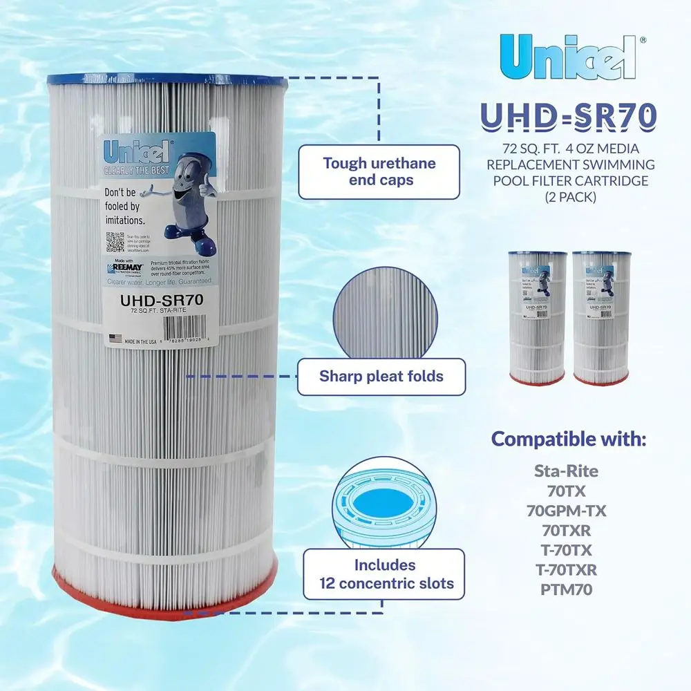 ไส้กรองสระว่ายน้ำ Sta-Rite Posi-Flo รุ่น UHD-SR70 ขนาด 72 ตารางฟุต 4 ออนซ์ แบบ 195 จีบ แพ็ค 2 ชิ้น