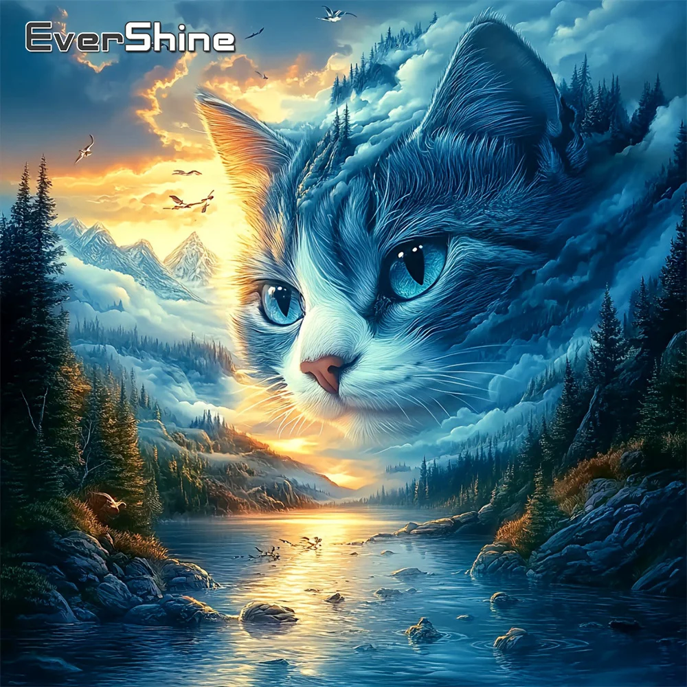 EverShine Diamond Painting Landschaft Vollquadrat-Stickerei Katze Strass-Bild Mosaik Wolken Handgemachtes Hobby