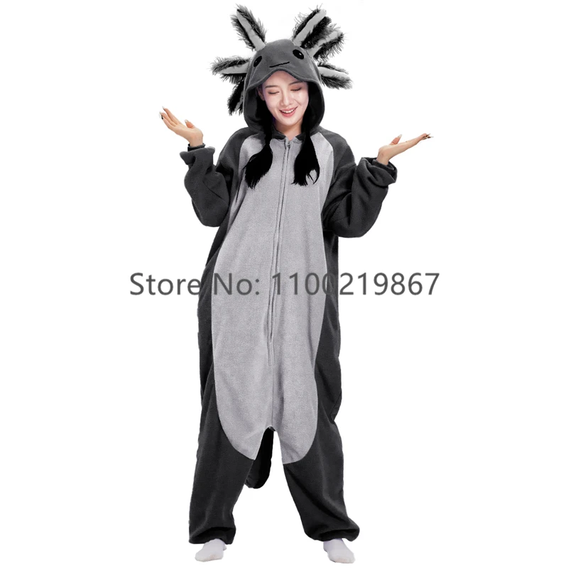 Halloween Black Axolotl Cosplay Onesie For Adult Women Men Animal Kigurumis Pyjamas Cartoon Pajama Homewear Party Costume
