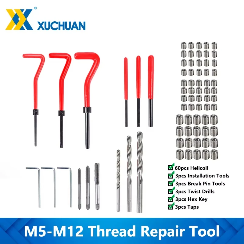 75PCS Metric Thread Repair Kit M5 M6 M8 M10 M12 Thread Tool Spanner Wrench Inserts Drill Tap For Restoring Damaged Repair Tools