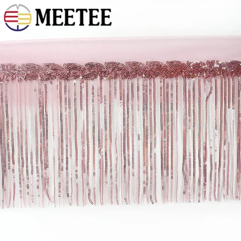 1/2/4Yard Meetee 20cm Paillettes Nappa Lace Trim Glitter Frangia Nastro FAI DA TE Fatti A Mano Prestazioni di Danza Abbigliamento Decorazione Materiale