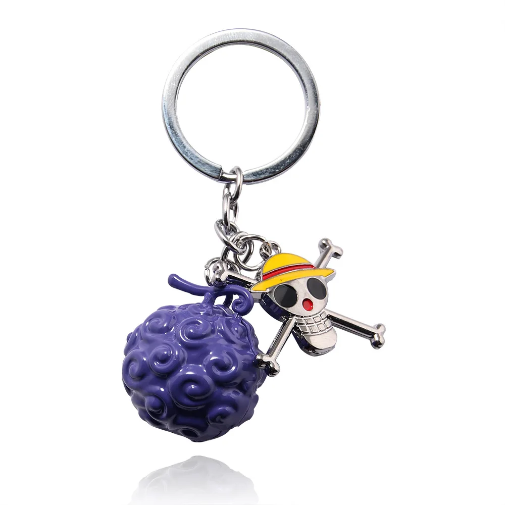 Cartoon One Piece Devil Fruit Keychain Luffy Rubber Ace Burnt Fruit Metal Solon Pendant