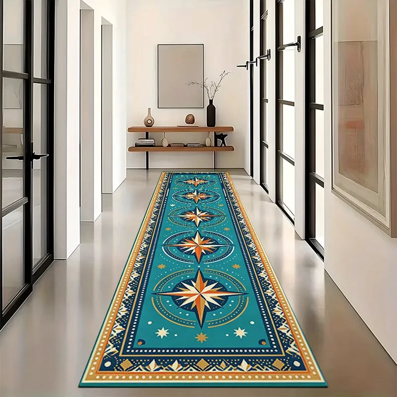 1 Woven Carpet with Ornate star compass Pattern, Soft and Comfortable, lightweight Easy to Maintain, Home Decor, Living Room Decor, Hallway Decor, Bedroom Decor, Suitable for Autumn and Winter, All Seasons.