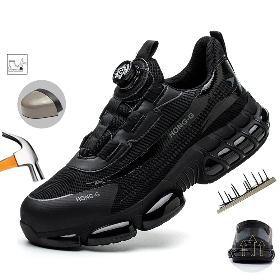Veiligheidsschoenen voor heren Stalen neus Anti-lek Werkschoenen voor heren Antislip Versterkte zool Roterende knop Mode-sneaker