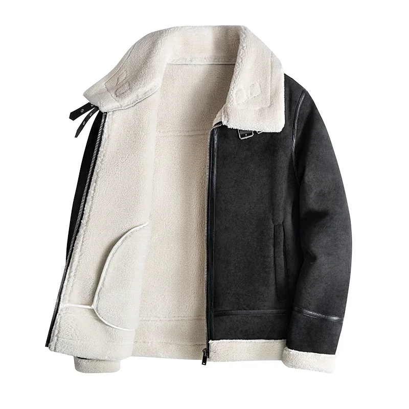 

Zipper Leather Jacket Fashion Casual Style Roupas Masculinas Quality Hot Men Clothing Thickened Warm Wind-Resistant Winter Lapel