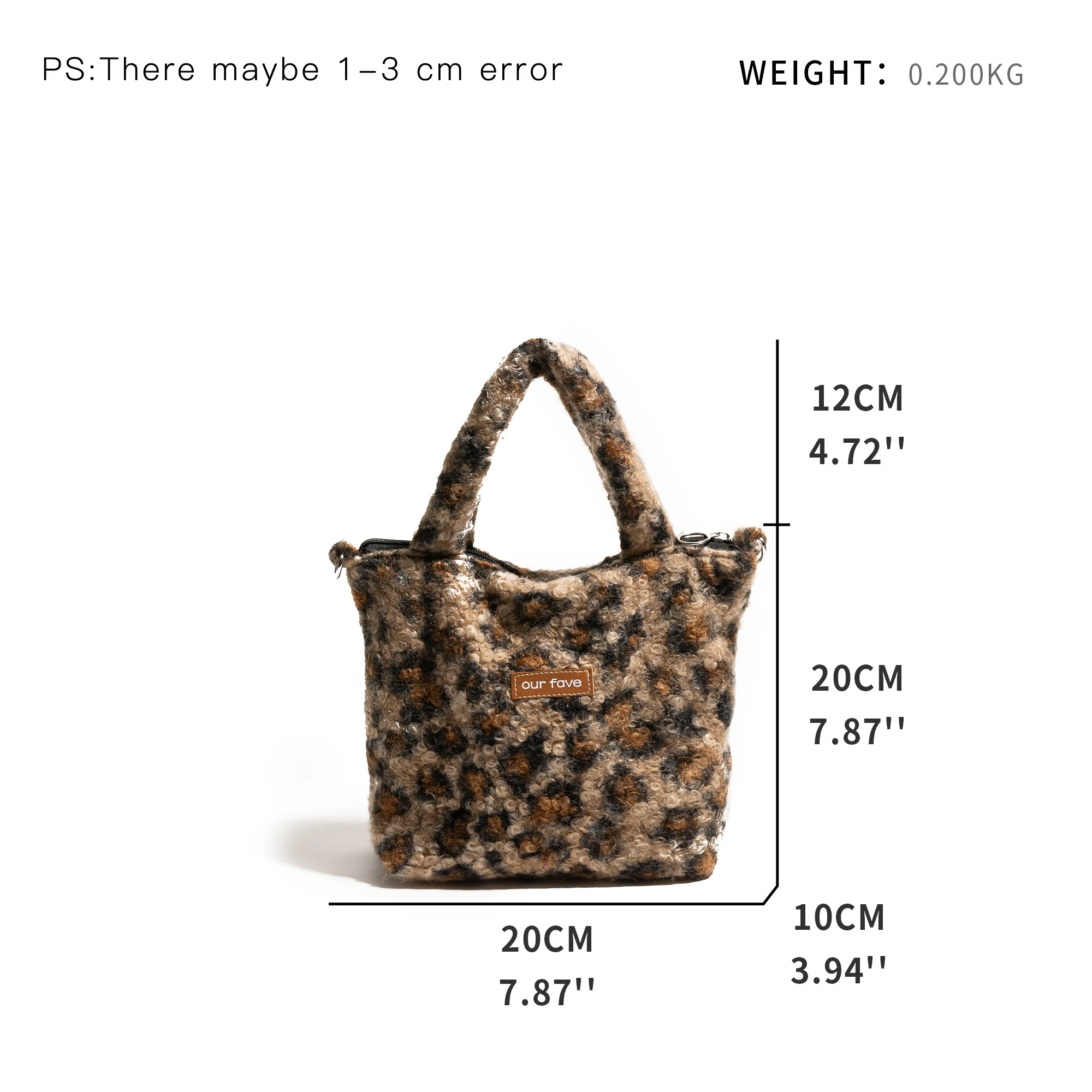 MABULA Leopard Print Handbag Wrist Bag Shopping Handbag Fashion Niche Bag Commuter Handbag Winter Warm Fluffy Lamb Wool Purse