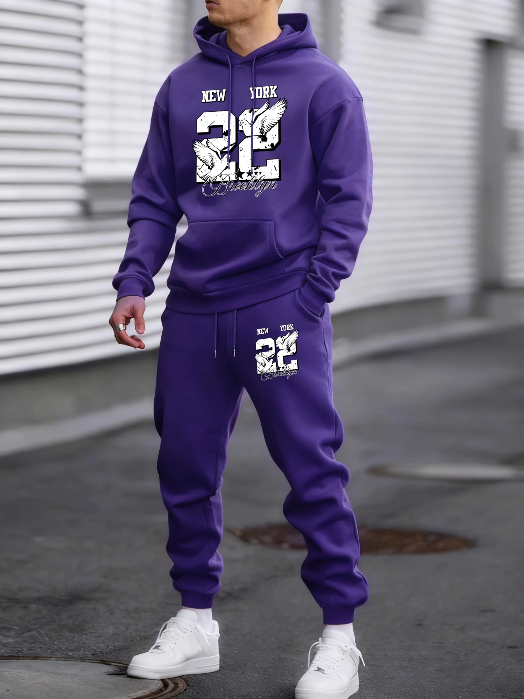 

New York Brooklyn 22 Prints Autumn Winter Fleece Man Hoodie Long Pants Set Warm Comfortable Sweatpant Casual Daily Sweatshirts