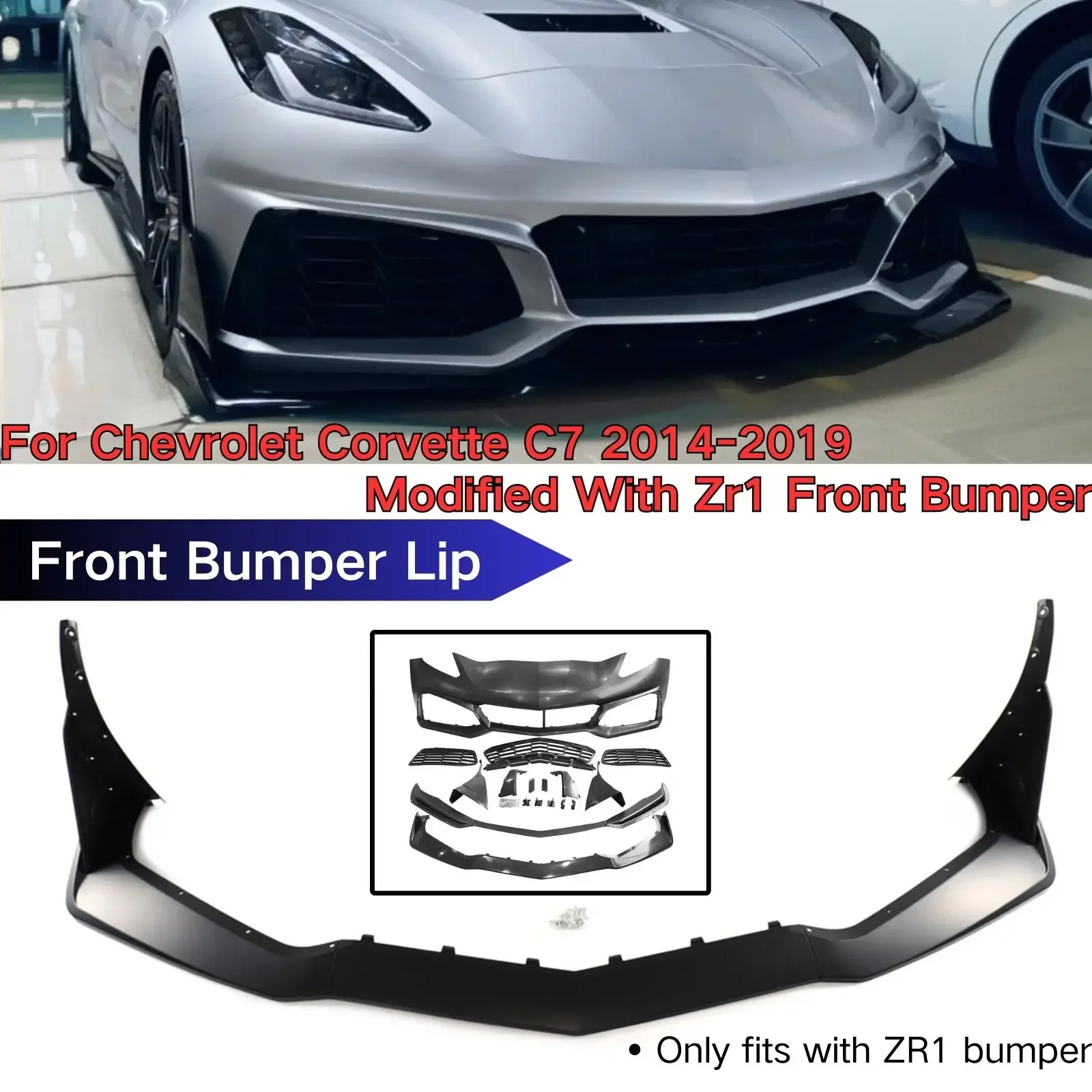 Front Bumper Lip With Winglets For Chevrolet Corvette C7 2014-2019 Modified With Zr1 Bumper Spoiler Splitter Cars Accessories