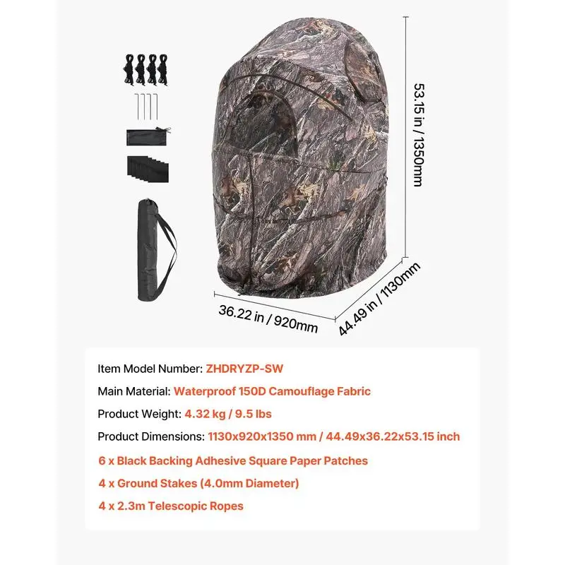Hunting Blind 1 Person For Deer Turkey Hunting, Portable Camouflage Tent, Reinforced Durable Shelter, Silent Zipper Door Window, Compact Carry Bag view 8