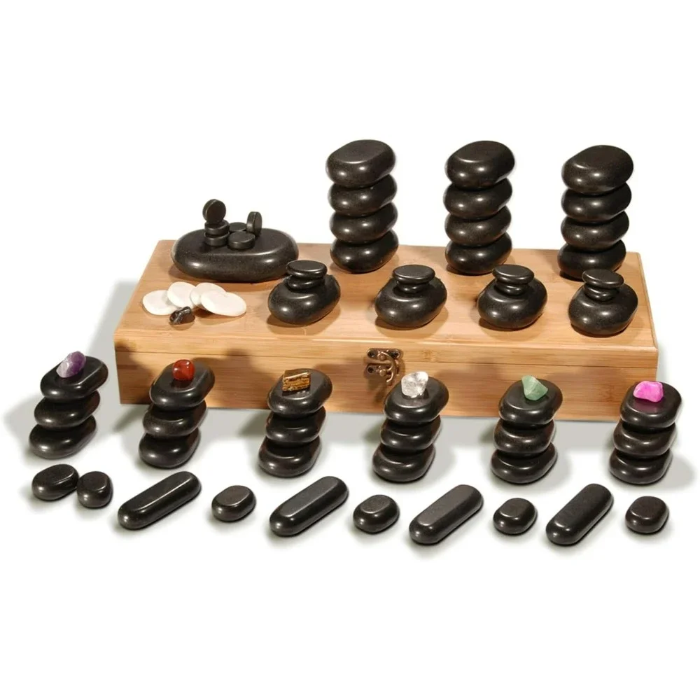 70-Piece Deluxe Hot Stone Massage Stone Set Kit Package for a Full Body Massage with Black Lava Volcano Basalt Rock Massage